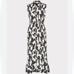 MILLY‎ Melina Pleater Midi Dress Black & White High Neck Structured Size 10